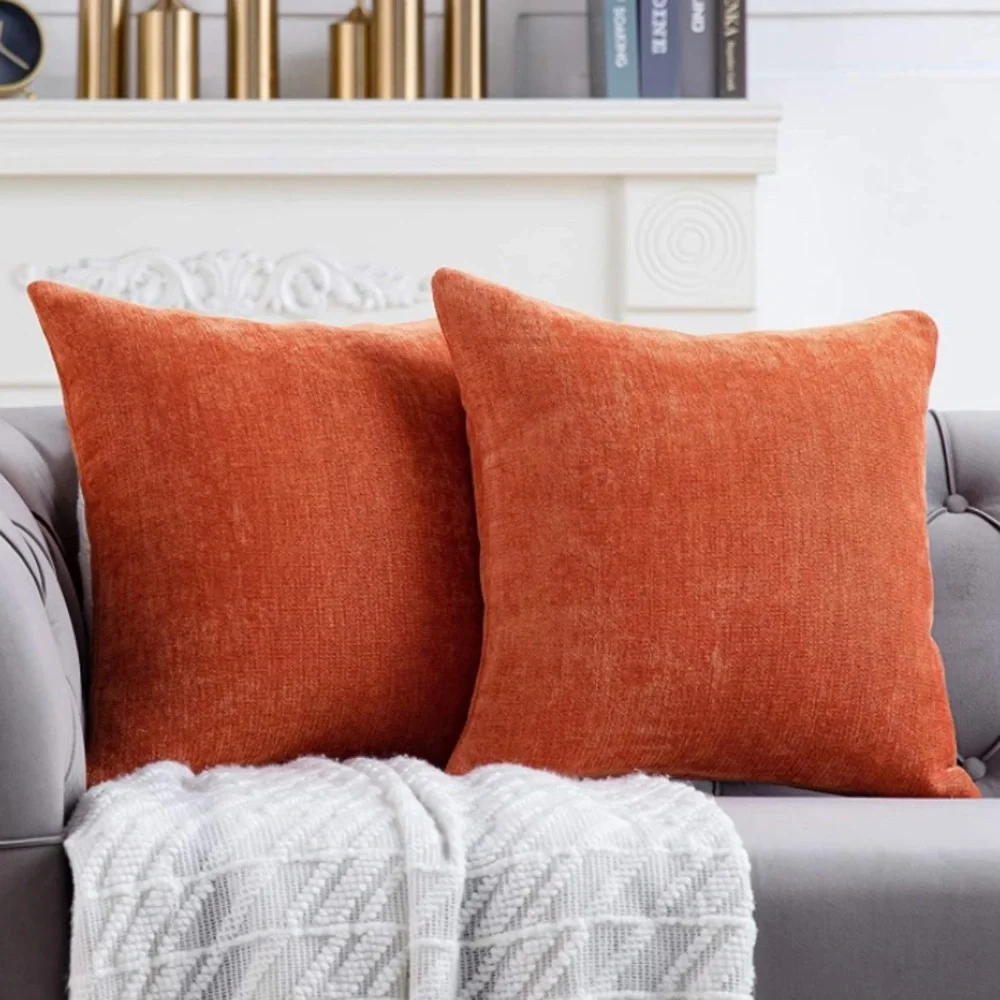 Luxury Home | Chic Burnt Orange Soft Chenille Textured Throw Pillow Covers